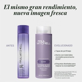 Paul Mitchell Platinum Blonde Champú Violeta, Elimina Tonos Cobrizos + Ilumina, Ideal Para Cabello Rubio Claro a Medio, Plateado, Gris o Blanco,