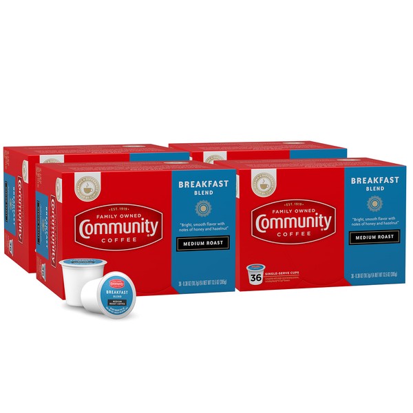 Community Coffee Breakfast Blend 144 Count Coffee Pods, Medium Roast,