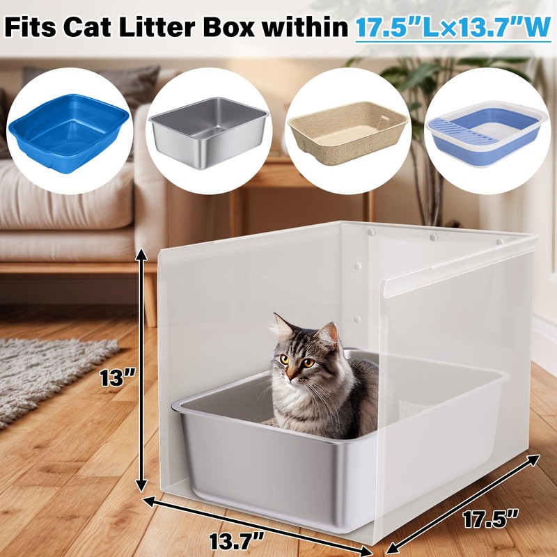Holintan Litter Box Shield,17.5"x13.7"x13"H Large Litter Box Splash Guard Without