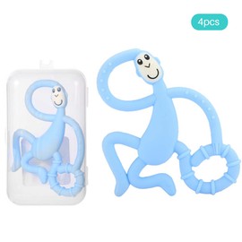 4pcs Cute Monkey Shaped Cartoon Silicone Soft Elastic Baby Teether Infant Chew Teething ToyBlue