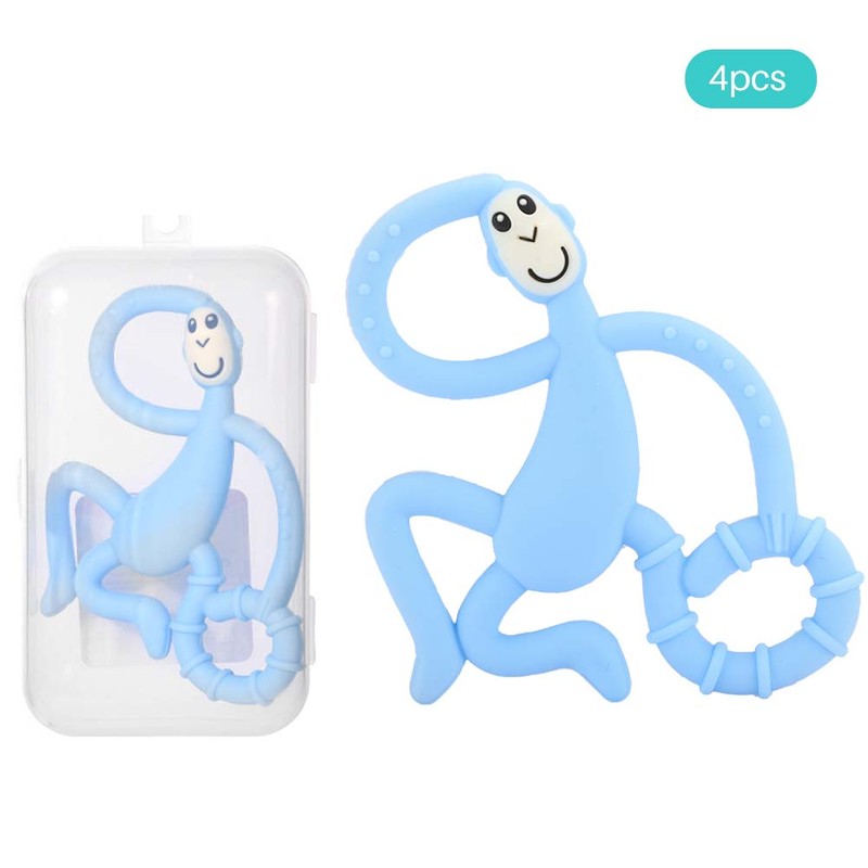 4pcs Cute Monkey Shaped Cartoon Silicone Soft Elastic Baby Teether