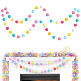 TBD Decor 2pk Pom Pom Garland Easter Decorations 13FT Colorful Large Felt Ball Spring Garland Easter Tree Decorations for Mantle,Indoor Holiday Wedding Birthday Party Supplies