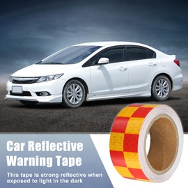 X AUTOHAUX 5cmx10m Yellow and Red Car Checkered Reflective Stickers Reflective Tape Safety Warning Reflective Protector