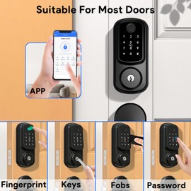 Keyless Entry Door Lock with Handle Set, Keyless Entry Door Lock Deadbolt with Handle Set,Smart Door Lock for Front Door Auto Lock Work with Alexa,Black