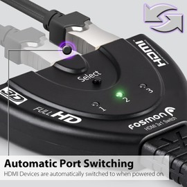 Fosmon Interruptor con cable espiralado Fosmon HD1831 de 3 puertos HDMI