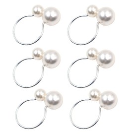 CENPEK 6pcs Pearls Napkin Rings Buckles, Silver Gold Serviette Buckle Holder for Xmas, Family Gathering, Dinner Party, Wedding Décor, Silver