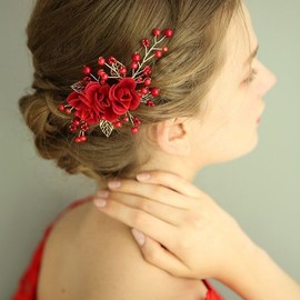 Hair Accessories, Red Rose, Hair Ornament, Headdress, Pearl, Red, Wedding, Kimono Decoration, Wedding