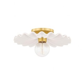 Mitzi H499101-AGB/CCR Tinsley - 1 Light Flush Mount 5.5 inches Tall and 11.75 inches Wide - Aged Brass/Ceramic Gloss Cream