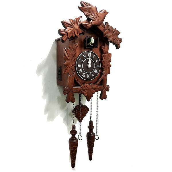Rylai Cuckoo Clock Vintage Large Wooden Wall Clock Handcrafted 13x9.5 Inch Brown