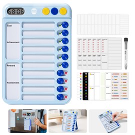 Owlprince Magnetic Chore Chart for Kids, Dry Erase Board ADHD Tools to Do List Checklist Task Board Routine Chart Planning Board for Fridge with Timer/Sliders/Desktop Stand for Fridge/Desk