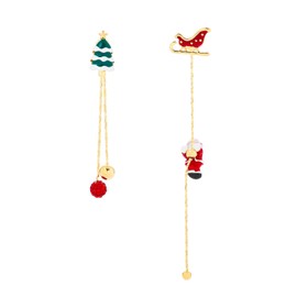 Christmas Earrings for Women - 1Pair Asymmetric Santa Christmas Tree Earrings Golden Needle Long Chain Tassel Pendant Earrings Christmas Looks Decorations,Gifts for Women and Girls