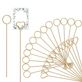 Prasacco Pack of 40 Flower Place Card Holders, 20 Heart Shape Card Holders and 20 Round Card Holders 29.5 cm Metal Photo Holder Table Number Holder Memo Holder for Weddings, Banquets, Gifts (Gold)