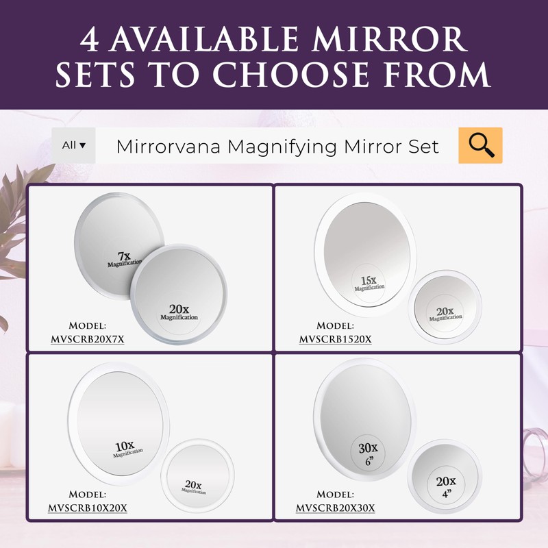 MIRRORVANA 20X & 15X Magnifying Mirror Set with 3 Suction