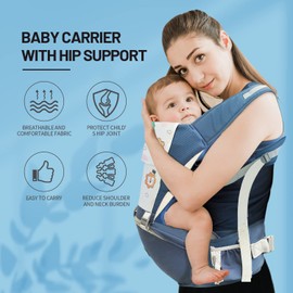 Baby Carrier Hip Seat Waist Stool For Newborn to Toddler with Adjustable Strap, Storage Pocket and Drool Bibs, Comfort Mesh for Baby 4-20 KG (Blue)
