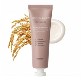 daymellow Máscara de envoltura de colágeno de arroz, 2.36 onzas líquidas, mascarilla facial coreana despegable con colágeno hidrolizado, hidratante y 