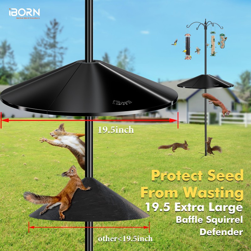 iBorn Squirrel Baffle for Bird Feeder Pole, 19.5” Oversized Baffle,