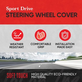 Motor Trend GripDrive Faux Black Leather Steering Wheel Cover for Car Truck Van SUV, Standard 15 inch Size, Solid Black Stitched Car Steering Wheel Cover Vehicle & Auto Accessories