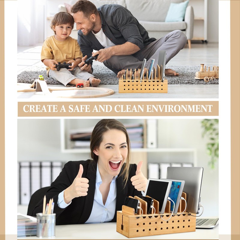 Burbell Bamboo Charging Station for Multiple Devices, Cell Phone Docking
