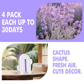 Air Freshener for Home, 2 Pack, 2 Refill, Lavender Scent, Odor Eliminator, Up to 120 Days, Cactus-shaped Freshener for Closet Bathroom, Cute Home Decor, White