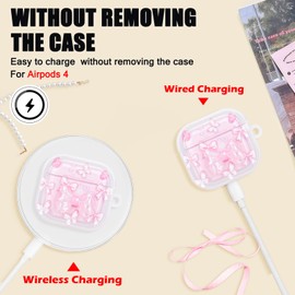 DiyGody Case Compatible with Airpods 4th Generation 2024 with Key Ring, Ultra Thin TPU Protective Case with Butterfly Bow Tie Pattern for Women, Shockproof, Non-Slip, Anti-Dust, No Odour Case
