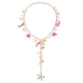 RUOFFETA Shell Starfish Necklace, Conch Statement Chunky Y Necklace Mermaid Costume Jewelry Beach Jewelry for Women(Hot Pink)