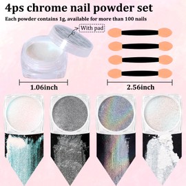 SIUSIO SIUSIO 4Colors Chrome Nail Powder Magic White Pearl Kit Mirror Effect Silver Metallic Holographic Dip Powder For Resin Craft Nail Art Decoration Iridescent Aurora Mermaid Pigment-Holographic Galaxy