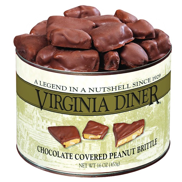 Virginia Diner - Gourmet Natural Classic Chocolate Covered Peanut Brittle, 16 Ounce Tin