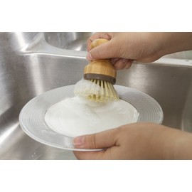 Bamboo Naturals Mini Scrub Brush, Non-Abrasive Dish and Pan Scrubber, Ergonomic Wooden Bamboo Handle, Eco-Friendly and Long-Lasting Kitchen Cleaning Tool