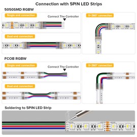 FCOB 22Gauge 5 Pin RGBW Flexible Extension Electrical Wire 32.8FT/10m, 5 Conductor Led Strip Cable Connector for COB RGBW LED Strip Lamp, Motor, Lighting, Automotive, Electronic
