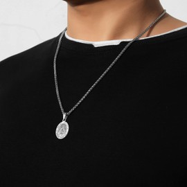 P. BLAKE Stainless Steel St Saint Francis of Assisi Medal Necklace for Men Women, Oval Catholic Patron Pendant Medallion Chain