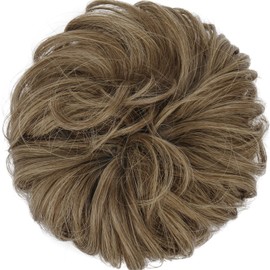 FESHFEN Messy Bun Hair Piece - Elastic Wavy Curly Hair Bun Scrunchies Extensions Synthetic Chignon Hairpieces for Women Girls, Dirty Brown 1 PCS