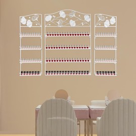 DreamRcoach 3 Pcs Metal Nail Polish Racks, 4 Tier Wall-Mounted Cosmetic Display Case with Guardrails, Oil Organizers for Nail Salons, Families, SPAs, and Stores Cosmetics Bottles, Perfume, Lipstick