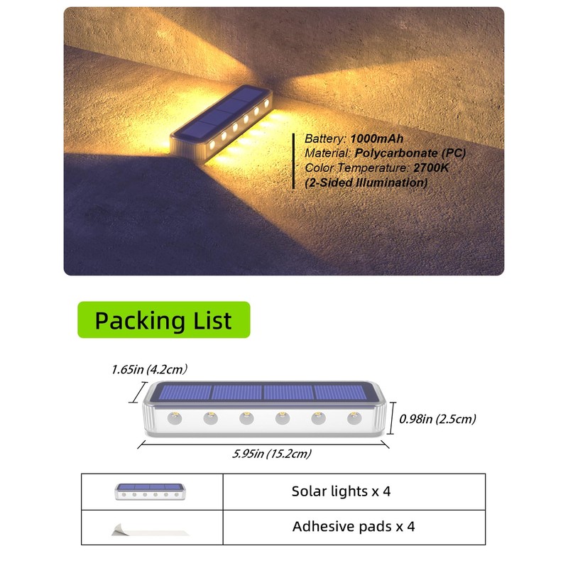 DetarZinLED Solar Step Lights for Outside 4 Pack, 12 LEDs