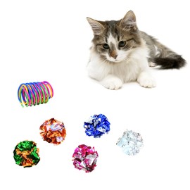 WishLotus Cat Toys for Indoor Cats, Cat Spring Toy 4Pcs and Crinkle Balls 5Pcs High Elasticity Spiral Springs and Crisp Wrinkle Balls for Cats to Swat, Bite, Hunt