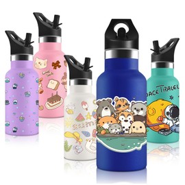 Vikaster Thermos Flask with Straw, Thermos Flask for Children, 350 ml, Keeps Hot for 12 Hours, Cold for 24 Hours, BPA-Free, Stainless Steel Drinking Bottle for Children, Schools, Cyclists, Gyms,