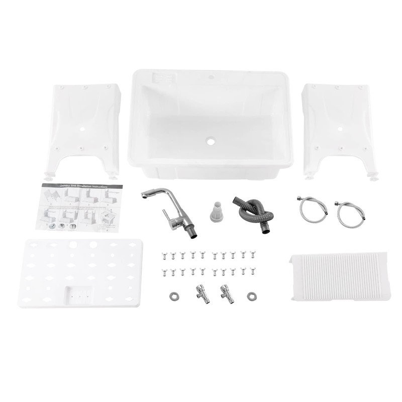 Laundry Sink,Freestanding Plastic Laundry Sink with Washboard,Utility Sink with Hot