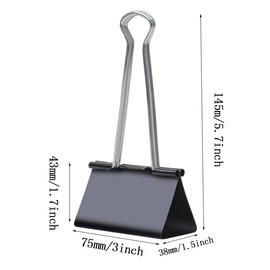 THREEBEGETSALL Extra Large Binder Clips 3 inch super big Binder Clips 6 Pack Big Metal Paper Clamps Black (3 Inch)