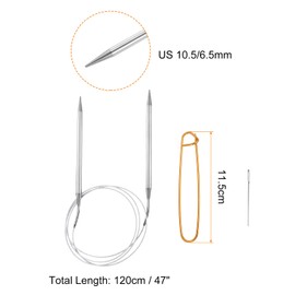 HARFINGTON Circular Knitting Needles 47" Stainless Steel US 10.5/6.5mm Knitting Needles 5.51" with Knitting Stitch Holder for Fast Knitting Tip to Tip Sweater Scarves Necklaces
