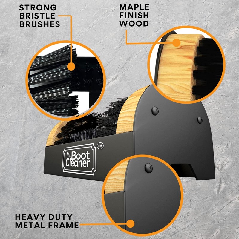 Heavy Duty Wooden Shoe Brush Cleaner Outdoor Floor Mount or