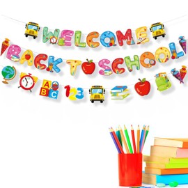 32pcs Welcome Back to School Banner, Back to School Banner for First Day of School Decorations Welcome Back Banner Decorations Welcome School Banner for School Classroom Hanging Decor