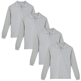 Studio 3 Boy’s - 4-Pack School Uniform Long-Sleeve Pique Polo Shirts (5/6, Heather Gray)