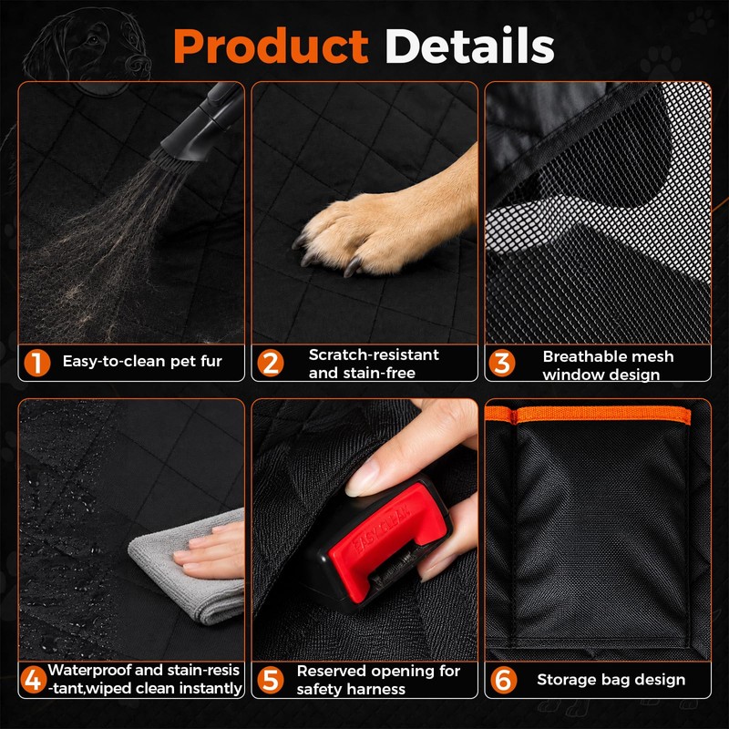 Dog Car Seat Cover for Back Seat, Waterproof Pet Hammock