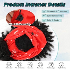 DEYNGS Black Afro Headband Wig Kinky Curly Headband Wig with Bangs Short Curly Headbands Wigs for Black Women Afro High Puff with Bangs Synthetic Half Wigs