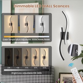 CANEOE Battery Operated Wall Sconces with Remote Control,10000mAh USB Rechargeable Black Wall Light,3000K-6000K LED Wireless Wall Lamp for Bedroom,Hallway,Background Wall,31.5inch,1 Pack