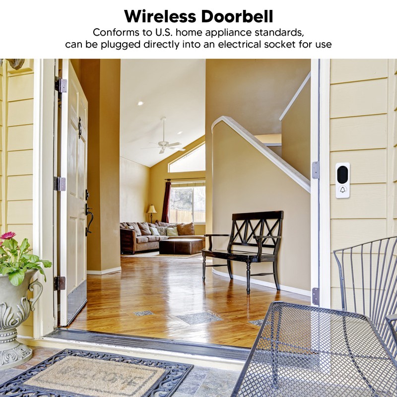 Wireless Doorbell White Self Power 20 to 80dB Adjustable Volume