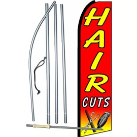 NeoPlex Hair Cuts Flag with Flag Pole and Spike