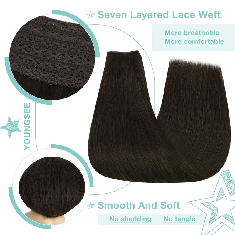 YoungSee Wire Hair Extensions Human Hair Brown Invisible Fish Line