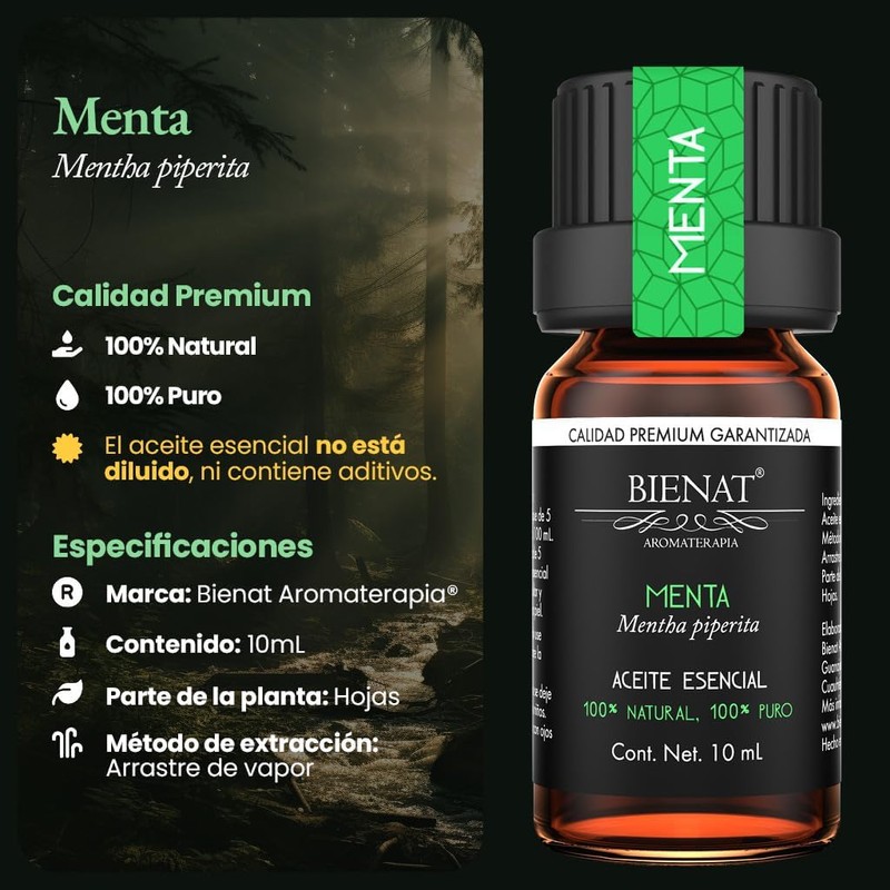 Bienat Aceite Esencial de Menta 10mL Natural Difusor y Aromaterapia