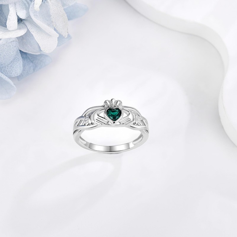 Claddagh Ring for Women Sterling Silver Green Irish Celtic Claddagh