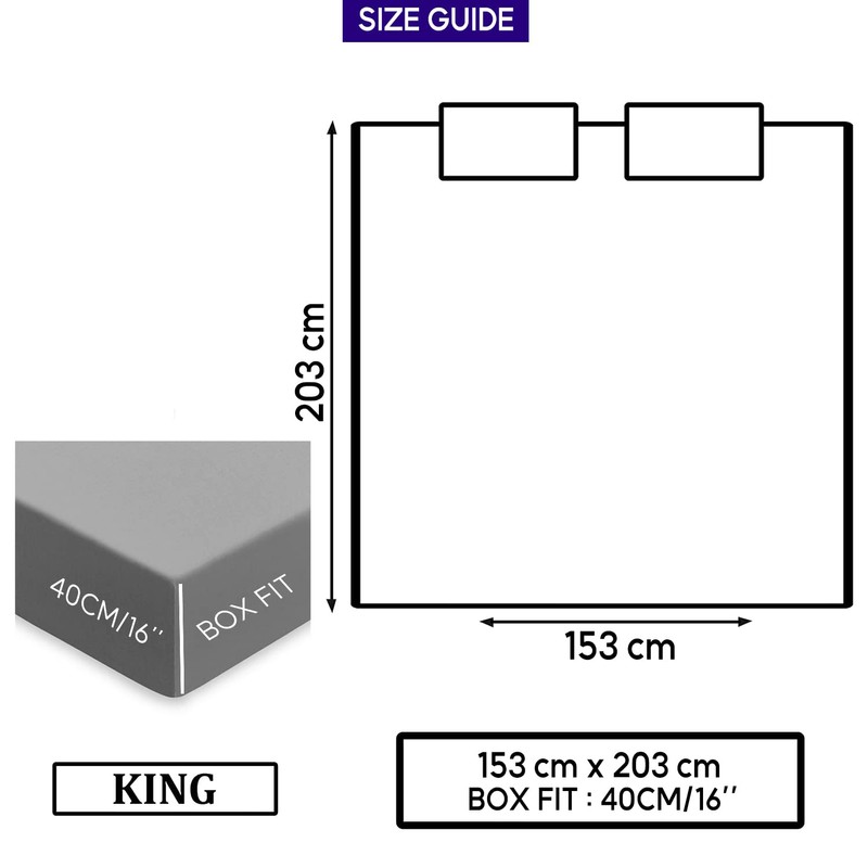 Extra Deep Fitted Sheets 16"/40CM Deep Bedsheets 16 Colours. (King,